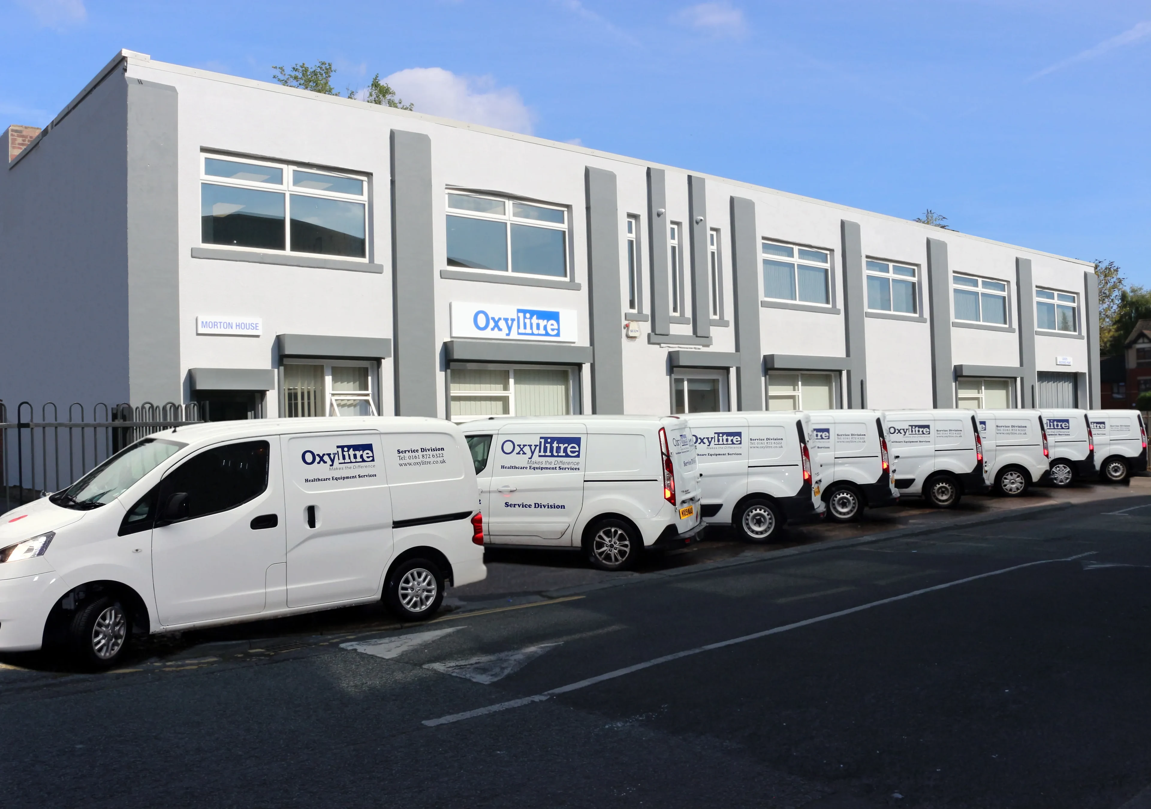 Oxylitre's headquarters with the field service van fleet outside