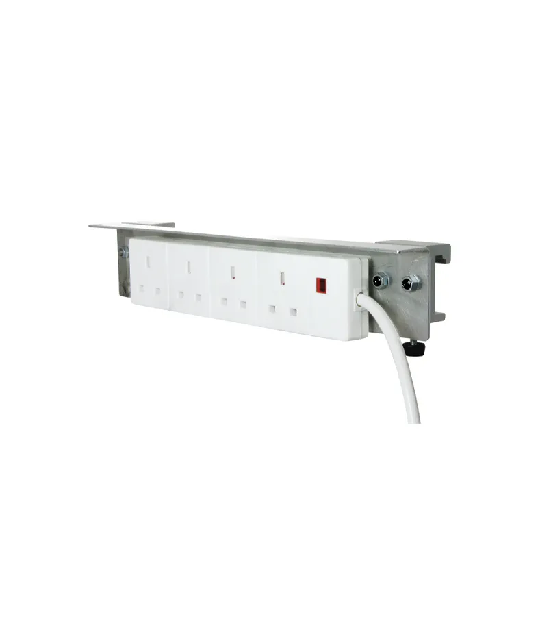 R13-100 Rail Mounted AC 4-Way 13amp 240v AC Socket Outlets, 2m Cable and 3 pin Plug